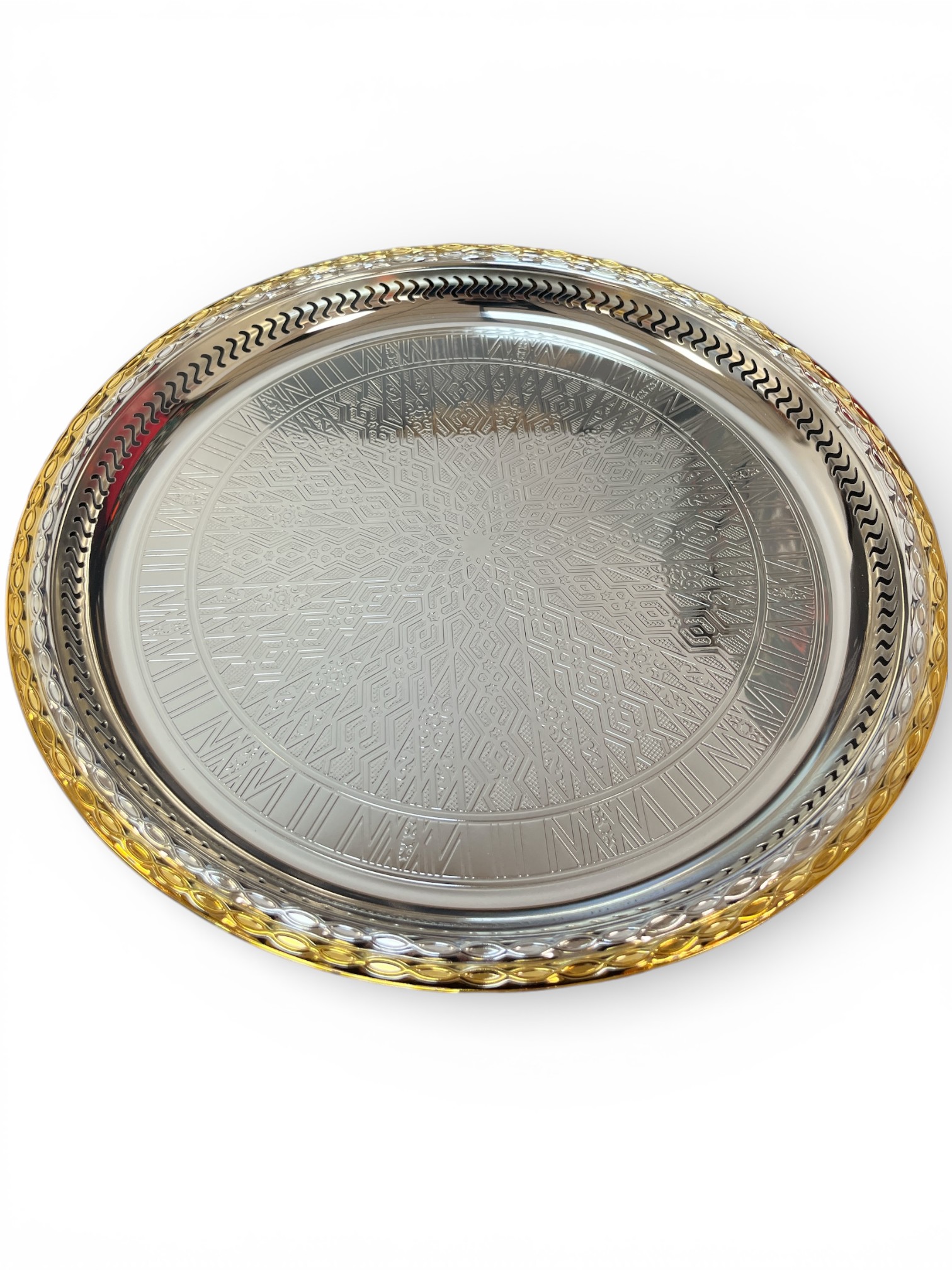 Plateau de Service Marocain en Acier Inoxydable - Motifs Traditionnels Gravés- Chef Elements