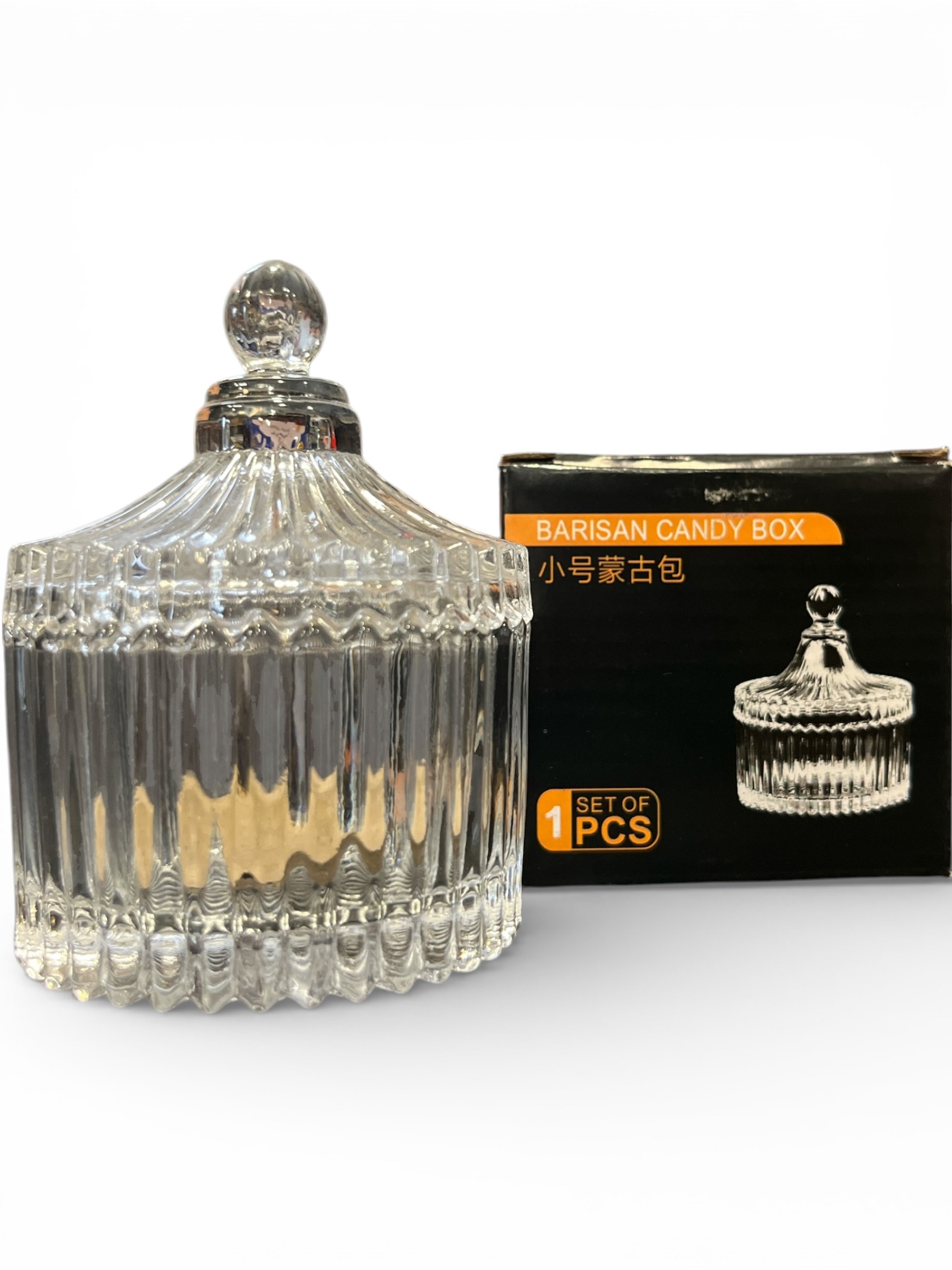 Bonbonnière en Verre Cristal Style Barisan - Couvercle avec Bouton -