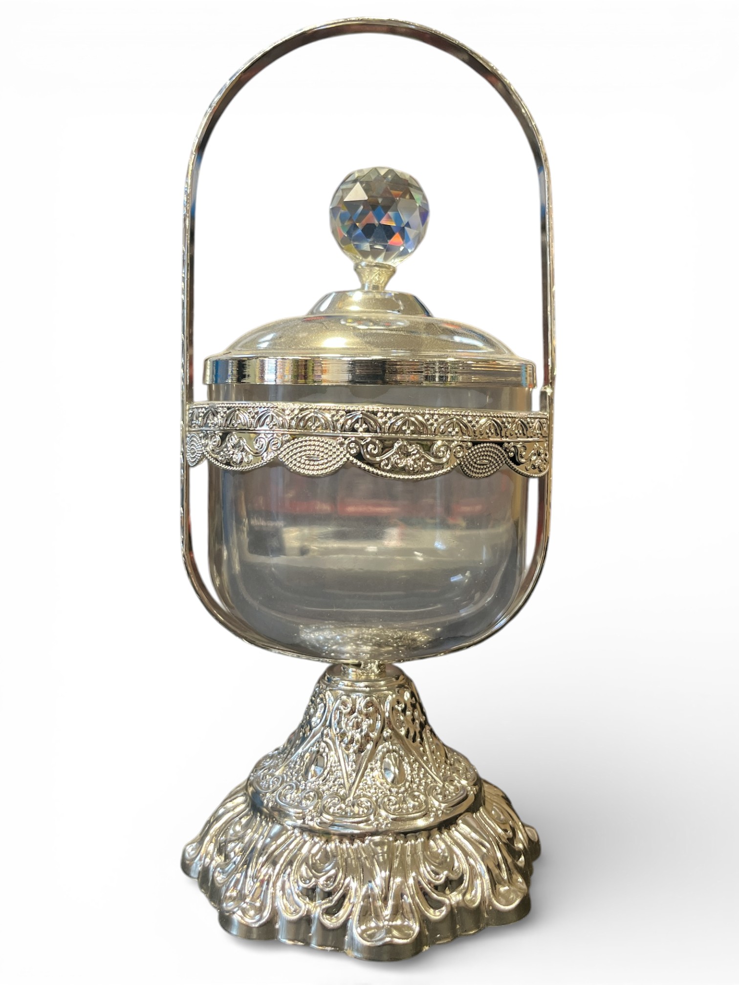 Set de 3 Coupelles sur Pied avec Support - Verre et Métal Argenté - Style Oriental – Image 3