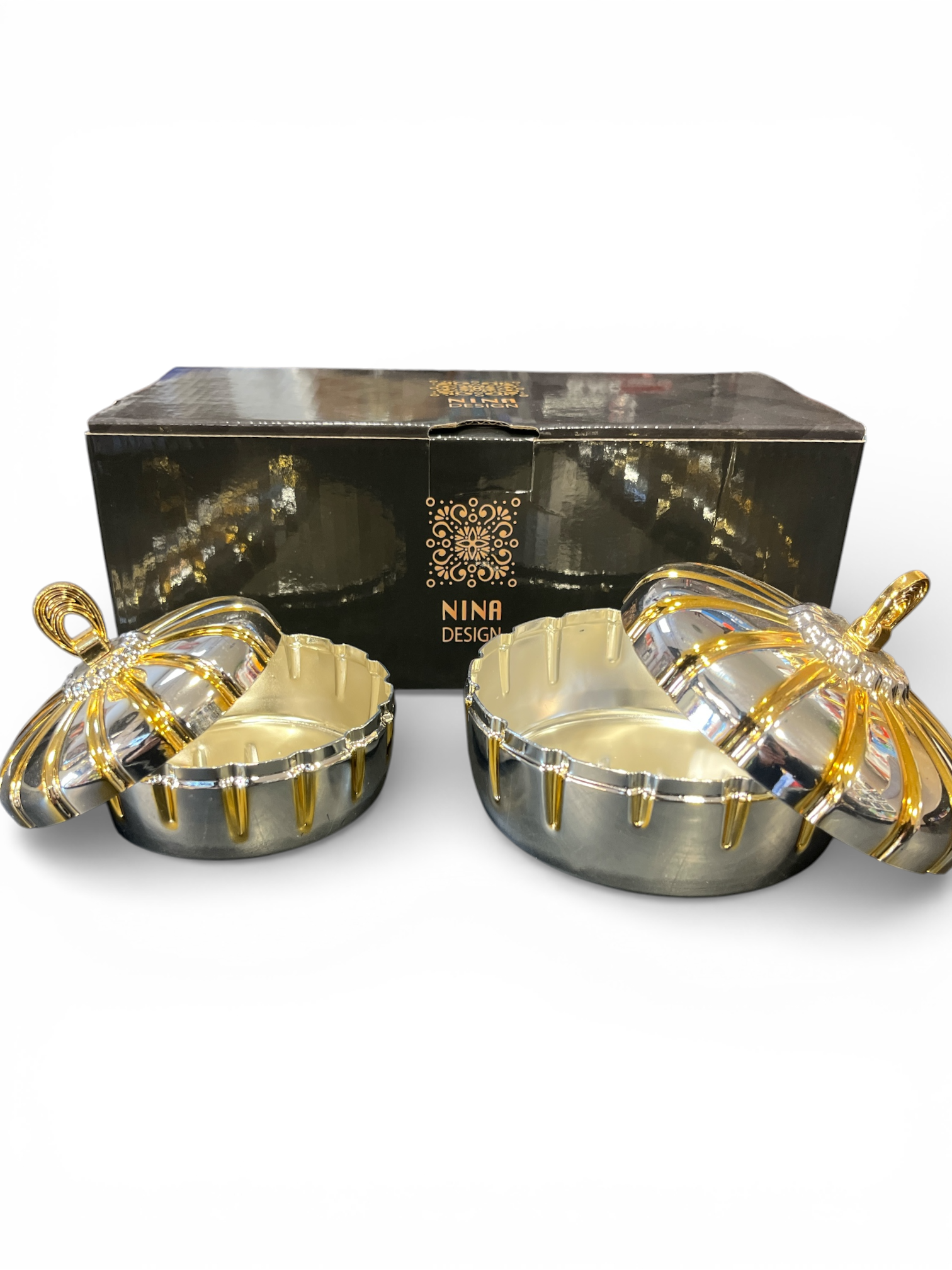 Set de 2 Coupelles de Luxe avec Cuillères - Finition Argenté et Doré