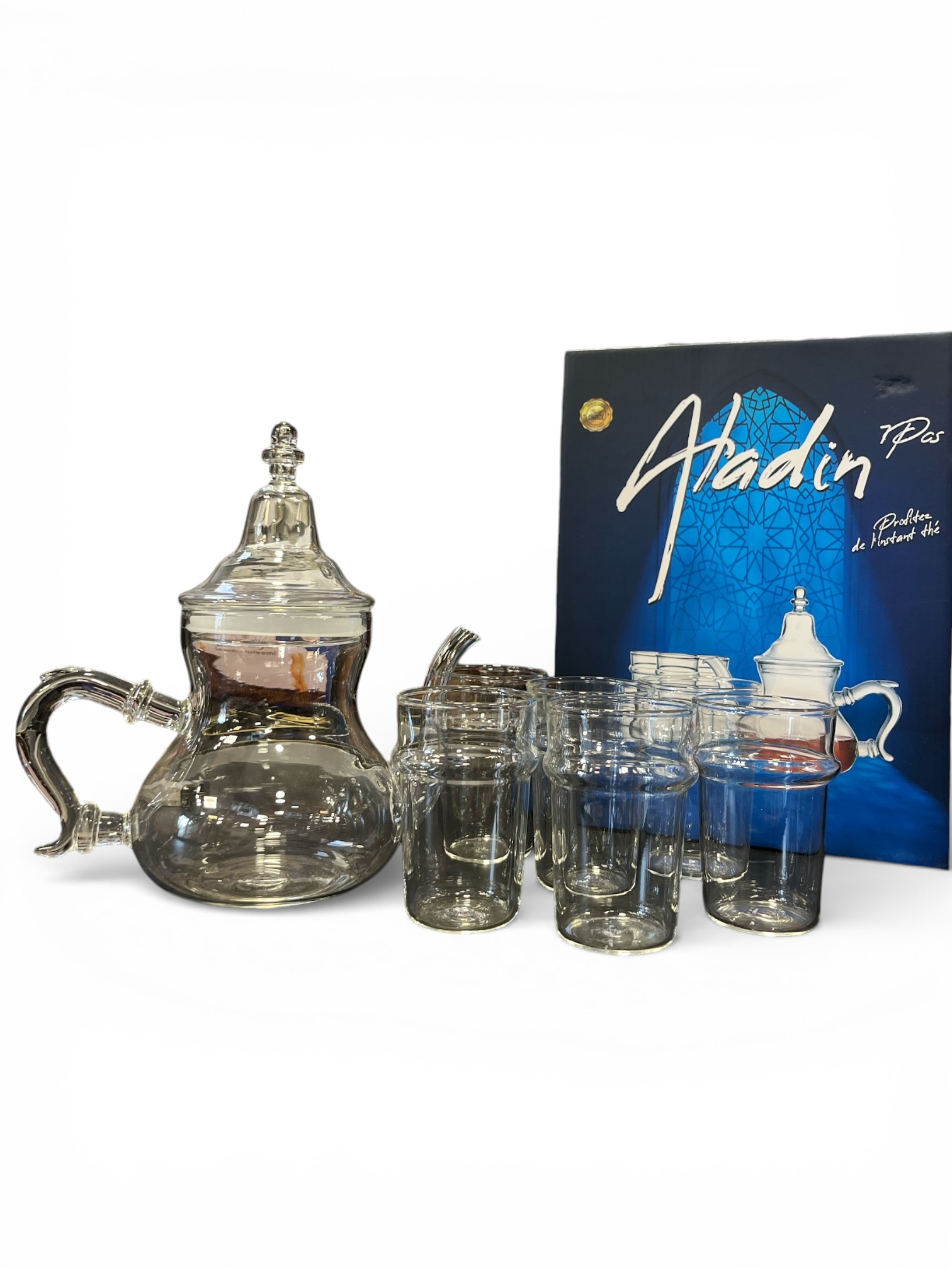 Service à Thé Marocain Olympia Paris - Théière 1L en Verre + 6 Verres - Design Classique